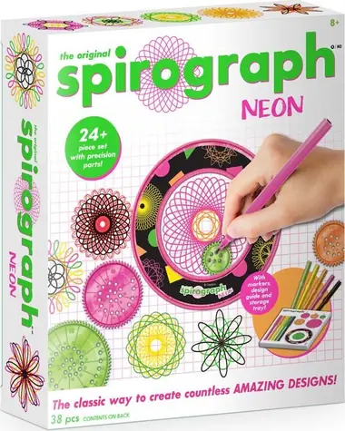SPIROGRAPH Neon / Kreatívna spirografická sada / od 8 rokov / 30 dielov / 5 fixiek / 10 papierov