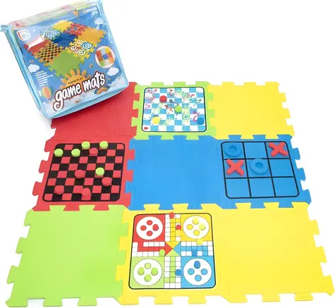 Penové puzzle so sadou doskových hier / 9 dielikov / 26,5x26,5 cm