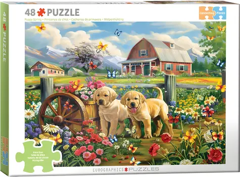 EUROGRAPHICS Puzzle Connecting Pieces: Šteňatá na jar / 48 dielikov / veľké dieliky
