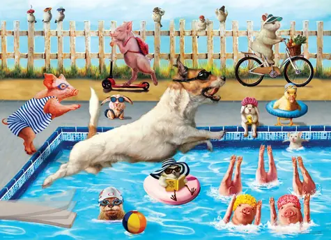 EUROGRAPHICS Puzzle Bláznivý deň pri bazéne XL / 500 dielikov / 68 x 48 cm
