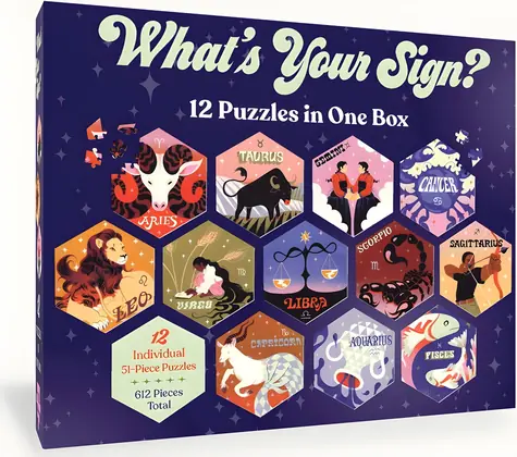 Chronicle books Sada 12 puzzle Aké je vaše znamenie? / 612 dielikov / 12 × šesťhranné puzzle po 51 dielikoch