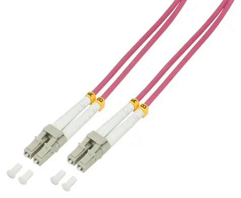 LogiLink OM4 LC-UPC fialová / Optický patch kábel / Duplex / Multimode / 1 m