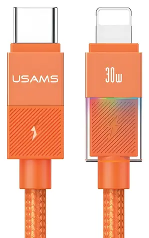 USAMS U93 oranžová / Dátový kábel / USB-C - Lightning / 30W PD / 1,2m