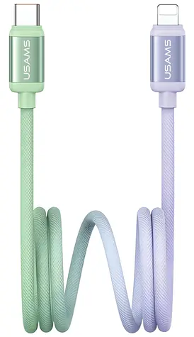 USAMS Bicolor Series SJ757 zeleno-fialová / Dátový kábel / USB-C - Lightning / PD 30W / 1,2 m