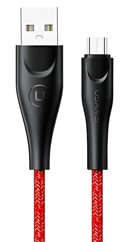 USAMS U41 SJ396 červená / dátový kábel / opletený / microUSB / 2 m / rýchlonabíjanie 2A