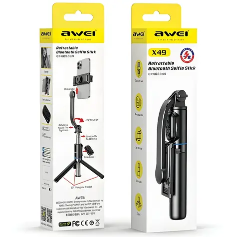 AWEI X49 čierna / Selfie tyč so statívom / Bluetooth spúšť / 106 cm