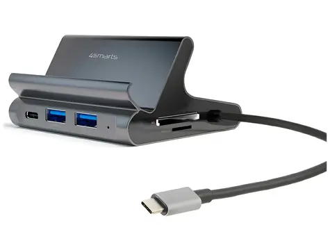 4smarts HUB 7v1 šedá / USB-C hub so stojanom / 7 portov / HDMI 4K / USB-C PD 100W / DeX-Mode