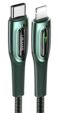 USAMS SJ518 tmavo zelená / Dátový kábel / USB-C - Lightning / 20W PD / SMART Power-off / 1,2 m