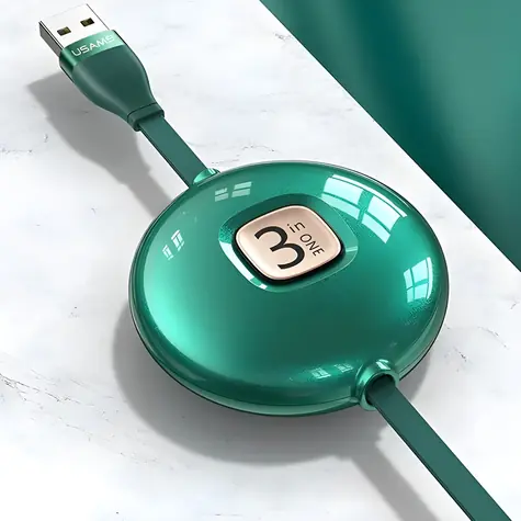 USAMS U69 zelená / Nabíjací a dátový kábel 3v1 / Lightning, microUSB, USB-C / 1 m / 3A