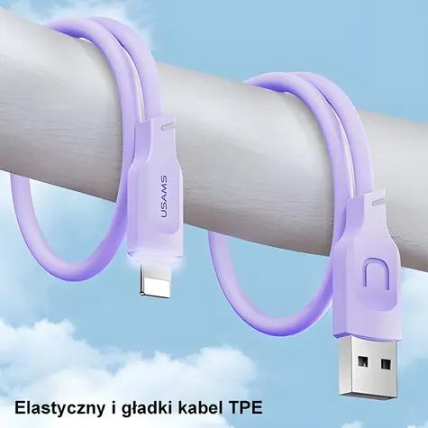 USAMS US-SJ565 Lithe fialová / Kábel / Lightning - USB-C / 1,2 m / 2,4 A