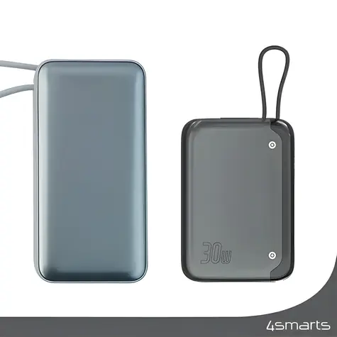 4smarts Pocket 10000mAh vesmírne šedá / Powerbanka / 30W PD / vstavaný USB-C kábel / LCD displej