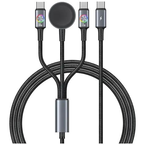 USAMS SJ754 Huan Series tarnish / Nabíjací kábel 3v1 / USB-C / bezdrôtová nabíjačka pre Apple Watch / 72W