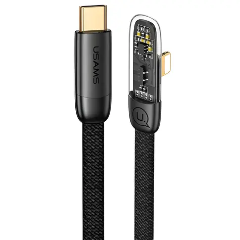 USAMS SJ583 Iceflake Series USB-C - Lightning čierna / Dátový kábel / lomený konektor / PD 20W / 1,2m