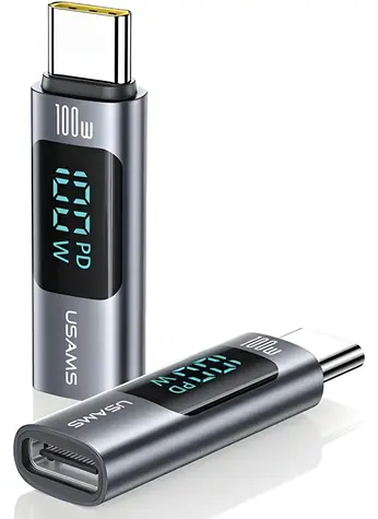 USAMS AU18 sivá / Adaptér / USB-C - USB-C / 100W / displej výkonu / hliník