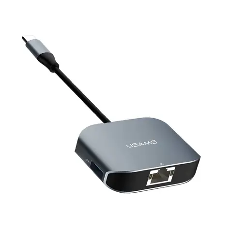 USAMS US-SJ146 sivá / Adaptér / USB-C - USB 3.0 + RJ45 / Gigabit Ethernet