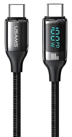 USAMS U78 čierna / Nabíjací a dátový kábel / USB-C - USB-C / 1.2m / 100W / LED