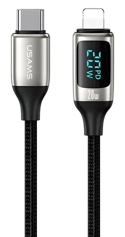 USAMS U78 biela / Dátový kábel / USB-C - Lightning / 20W PD / LED displej / 1,2m