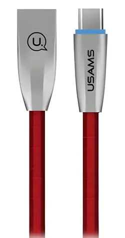 USAMS SJ184 U-Light Kábel Braided USB-C červená / Dátový kábel / LED indikácia nabíjania / opletený / 1,2 m