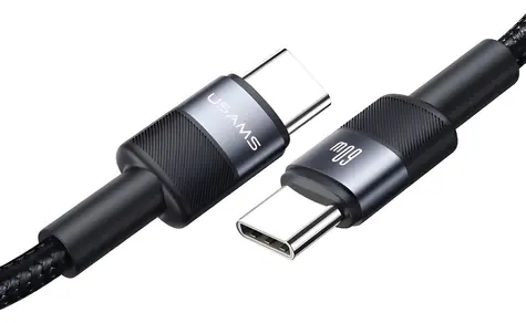 USAMS SJ724 čierna / Nabíjací a dátový kábel / USB-C - USB-C / Opletený / 60W / 1,2 m