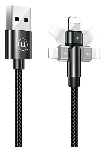USAMS SJ476 U60 čierna / Dátový kábel / Lightning / 2A / 1 m / otočný konektor
