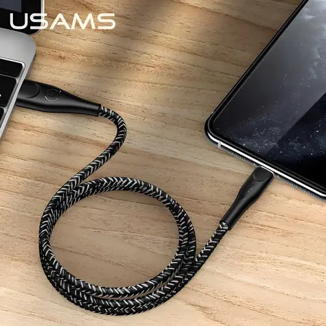 USAMS SJ391 U41 čierna / Dátový kábel / Lightning / opletený / 1 m / 2A