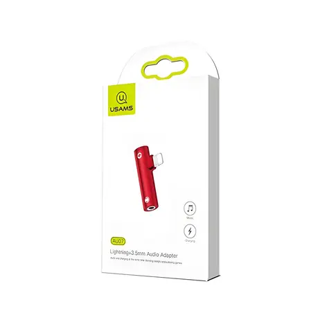 USAMS SJ276 AU07 2v1 červená / Adaptér / Lightning + 3.5mm jack / Nabíjanie a audio