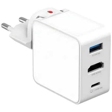 4smarts Flex Adapter Hub biela / Nabíjací adaptér s HDMI výstupom / GaN / 65W / 2x USB-C + USB-A / HDMI 4K 30Hz