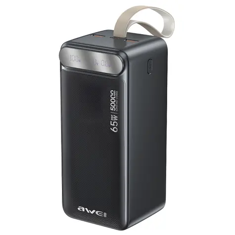 Awei PA-81 čierna / Powerbanka / 50 000 mAh / PD 65W / 2x USB-A/USB-C