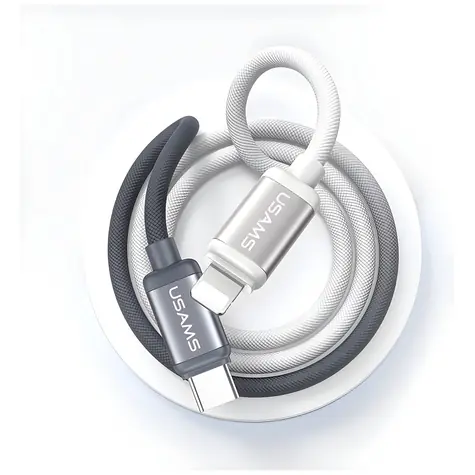 USAMS SJ757 Bicolor čierno-biela / Dátový kábel / USB-C - Lightning / PD 30W / 1,2 m / opletený