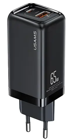 USAMS T47 čierna / Nabíjačka / 65W PD3.0 / QC / 1x USB-C / 1x USB-A