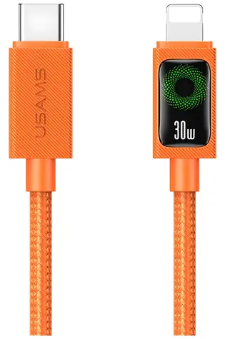 USAMS SJ774 oranžová / Dátový kábel / USB-C - Lightning / 1,2 m / 30W PD