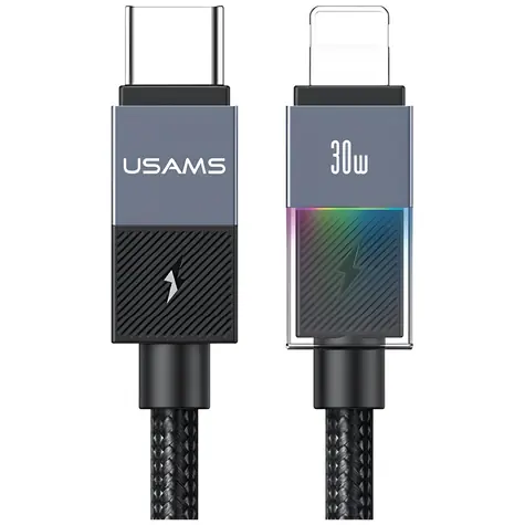 USAMS SJ776 tmavo šedá / Dátový kábel / USB-C - Lightning / PD 30W / 1,2 m
