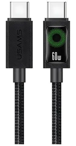 USAMS U92 čierna / Nabíjací a dátový kábel / USB-C - USB-C / 60W PD / 1,2m
