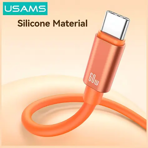 USAMS U97 oranžová / Kábel USB-C (M) - USB-C (M) / 30 cm / 60W / pútko na ruku