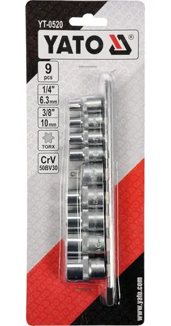 YATO Sada TORX nástavcov E5-E16 9 ks / Sada nástavcov / 1/4" a 3/8" / CRV 6150