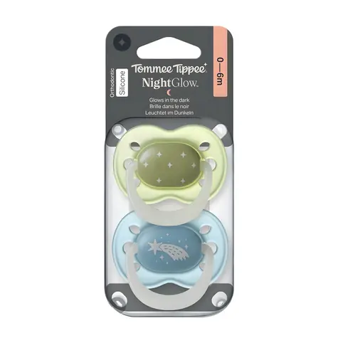 Tommee Tippee Night chlapčenský / Cumlík / silikón / svieti v tme / 0-6 m / 2 ks