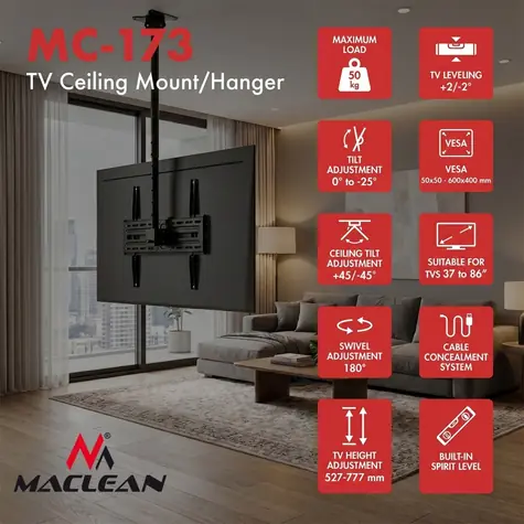 MC-173 / Stropný držiak pre TV / 37-86" / VESA 600x400 / nosnosť 50kg