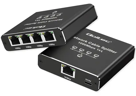 Mini switch splitter Ethernet 1x4 RJ45 / Switch / Mini / 4 porty / 10/100/1000 Mbps / USB-C napájanie