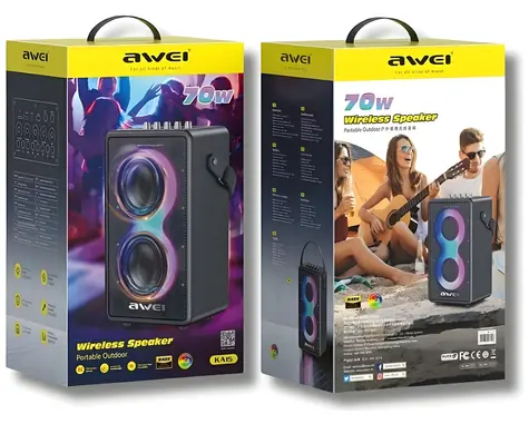 AWEI KA15 čierna / Prenosný reproduktor / Bluetooth 5.3 / 70 W / LED podsvietenie / USB-C