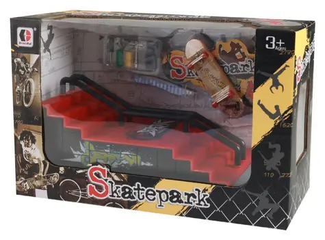 Skatepark s rampou a schodiskom / Fingerboard skatepark / miniatúrny skateboard v sade