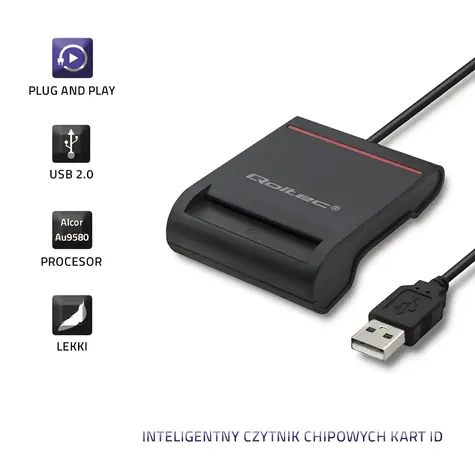 Čítačka čipových kariet ID USB 2.0 čierna / Čítačka kariet / LED indikácia / kábel 0,9 m