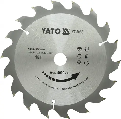 YATO Pílový kotúč na drevo 185x20 mm 18z / Pílový kotúč na drevo / Počet zubov 18 / Šírka rezu 2,4 mm