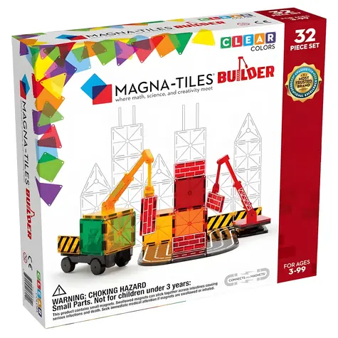 MAGNA-TILES Magnetická stavebnica Builder / 32 dielikov / s magnetickými žeriavmi