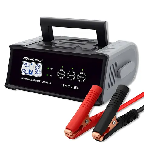 Mikroprocesorová nabíjačka autobatérie 12V/24V 25A / Nabíjačka / AGM, GEL, SLA / Funkcia desulfatácie / LCD displej