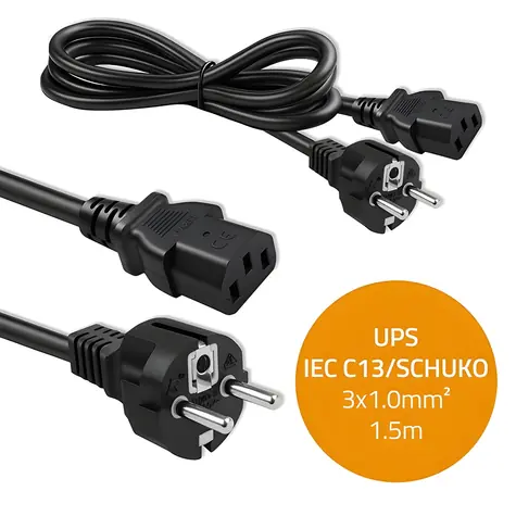 Napájací kábel Schuko - IEC C13 1,5 m / Napájací kábel / CEE7/7 - IEC C13 / 3x1,0 mm2 / meď