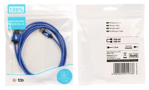 Kábel USB - USB-C 1,5 m modrý opletený / Dátový kábel