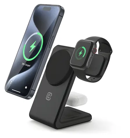 Crong MagSpot Stand / Bezdrôtová nabíjačka / 3v1 stojanček / MagSafe / pre iPhone, Apple Watch a AirPods