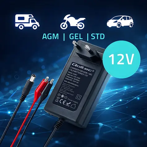 Nabíjačka olovených AGM/GEL akumulátorov 12V / 2A / 24W / konektor 5,5 x2, 1 mm / kábel 1,8 m