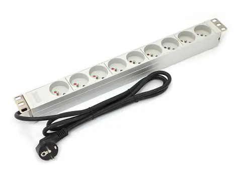 OEM 19" PDU hliníková / Zásuvková lišta do racku / 1U / 9x zásuvka Typ E / 1x Schuko / 16 A / 1,8 m