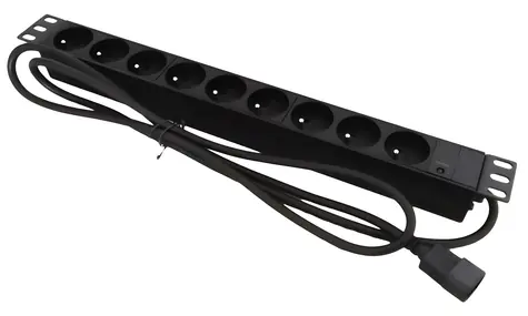 19" napájacia lišta 9x zásuvka čierna / Napájacia lišta / 9x CEE 7/5 / 16 A / 1,8 m / IEC C14 vstup